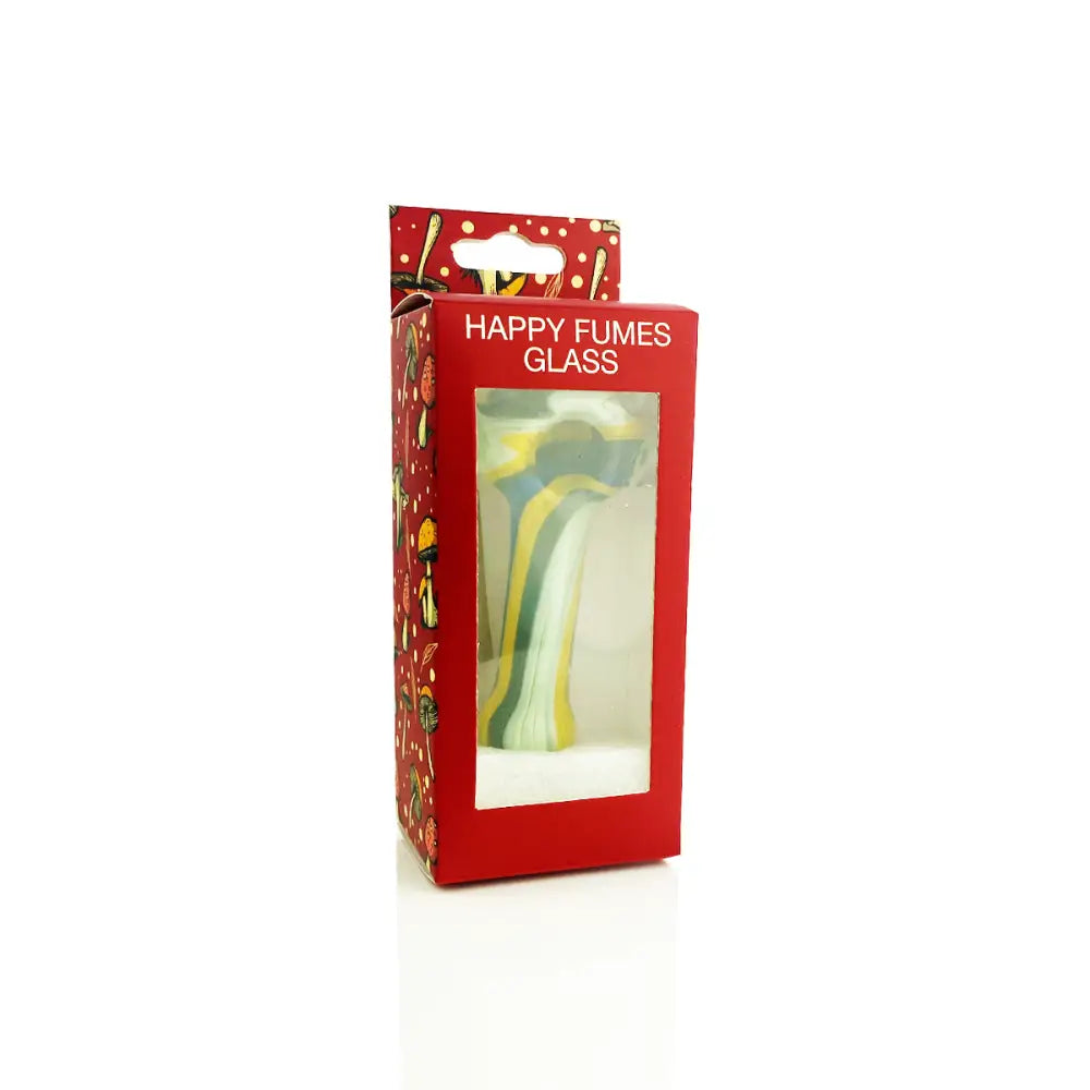 Red box with a glass hand pipe spoon featuring wigwag marble design image