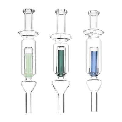 Bubbler dab straw with spiral stripe accent & showerhead perc in green, blue, and light green