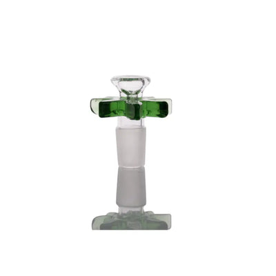Heady style clear glass bong with green cross bowl and 18mm male joint