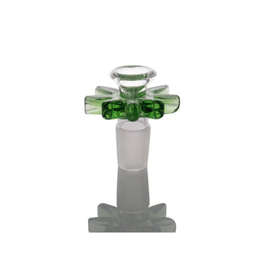 Heady style clear glass bong with green flower bowl and 18mm male joint