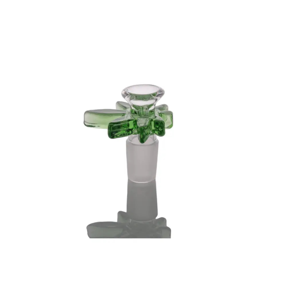 Heady style glass bowl with 18mm male joint, green flower crosspiece
