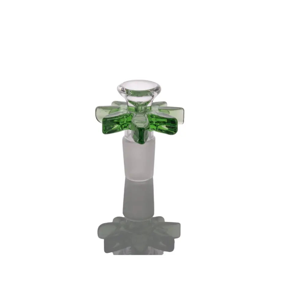 Heady style glass bong with green flower bowl and 18mm male joint