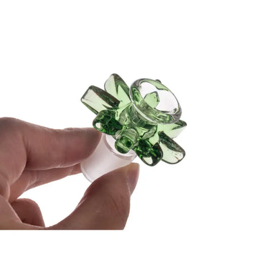 Heady style green glass bowl with 18mm male joint, translucent flower design