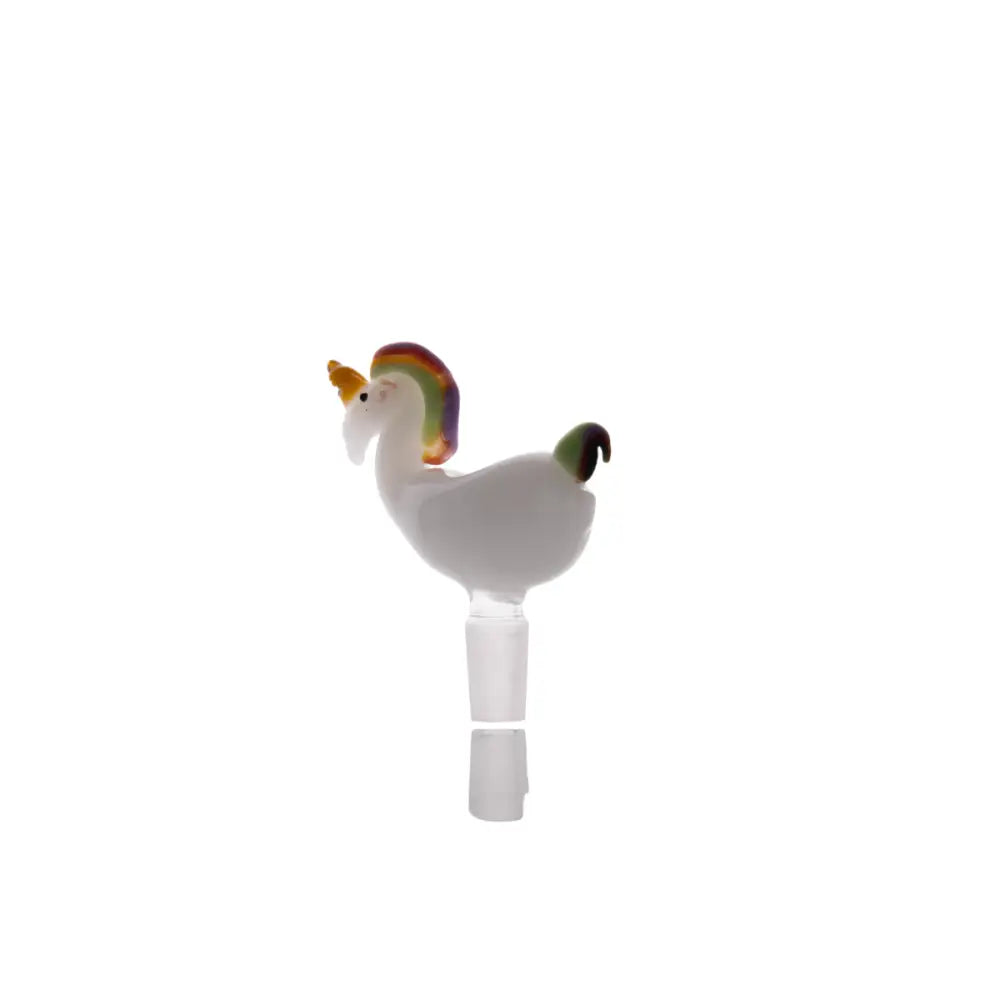 Heady style translucent white glass unicorn bowl with rainbow mane for male joint