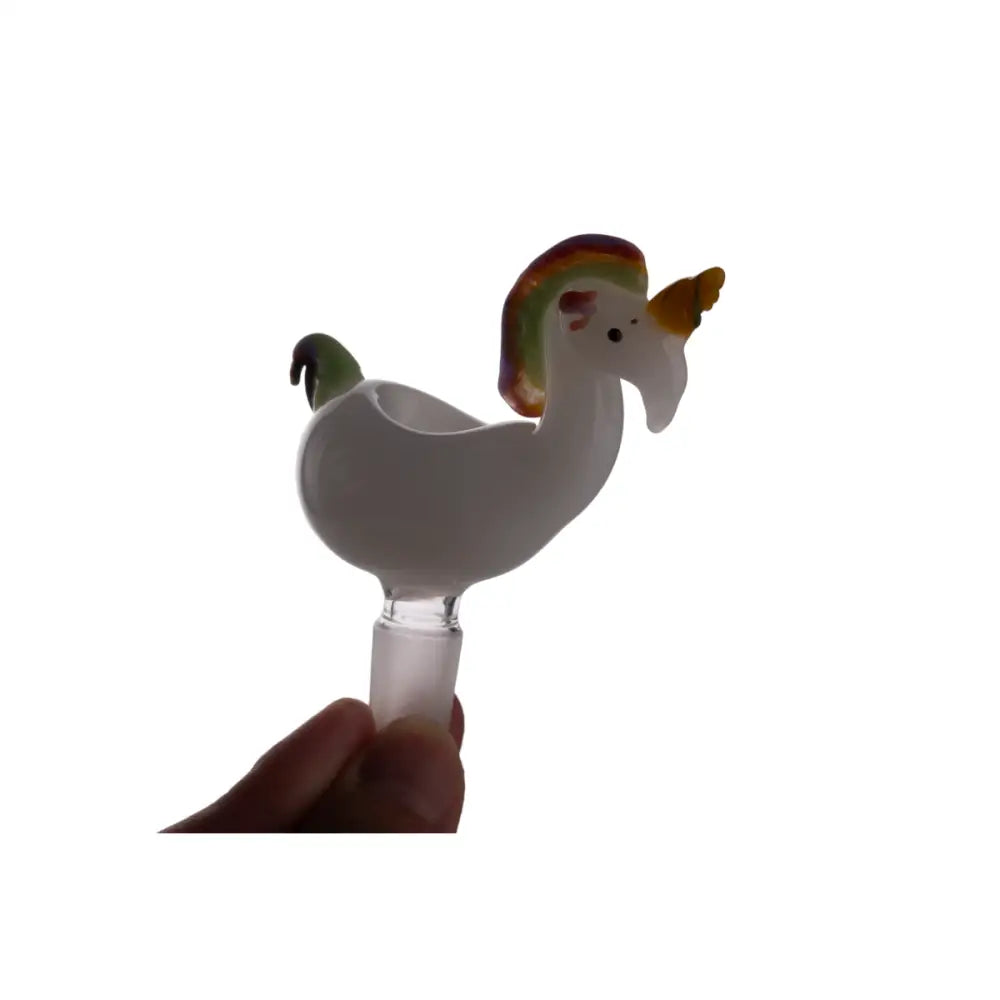 Heady style translucent white glass unicorn bowl with rainbow mane for male joint