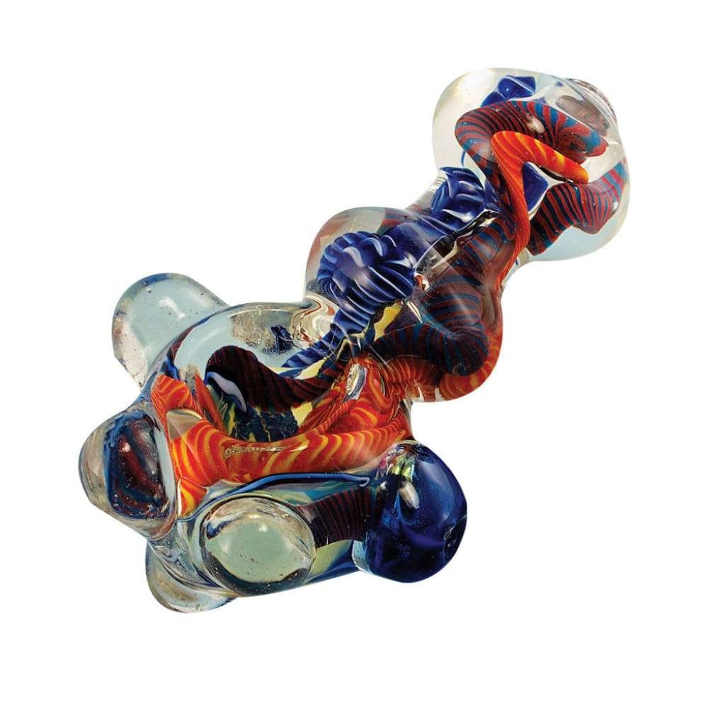Handmade Borosilicate Glass Spoon Pipe with Multi-color Design and heavy inside features