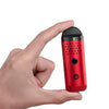 Red Cylindrical Dry Herb Vaporizer With Perforations And Cannabis Leaf Icon