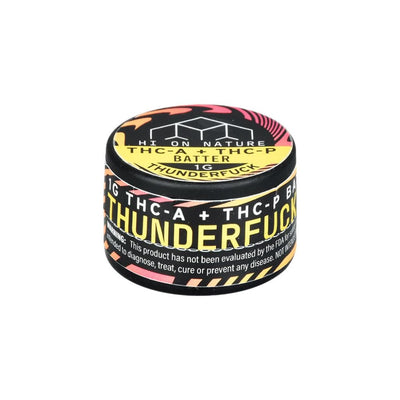 THCA + THCP Dab Batter 1g, 80% Potency Cylindrical Container with Thunderfuck Branding and THC Warnings