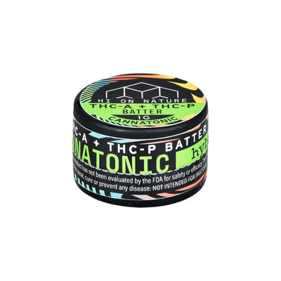 Container of ’Cannatonic’ THC-P dab batter in colorful packaging, 80% potency, Thca + Thcp