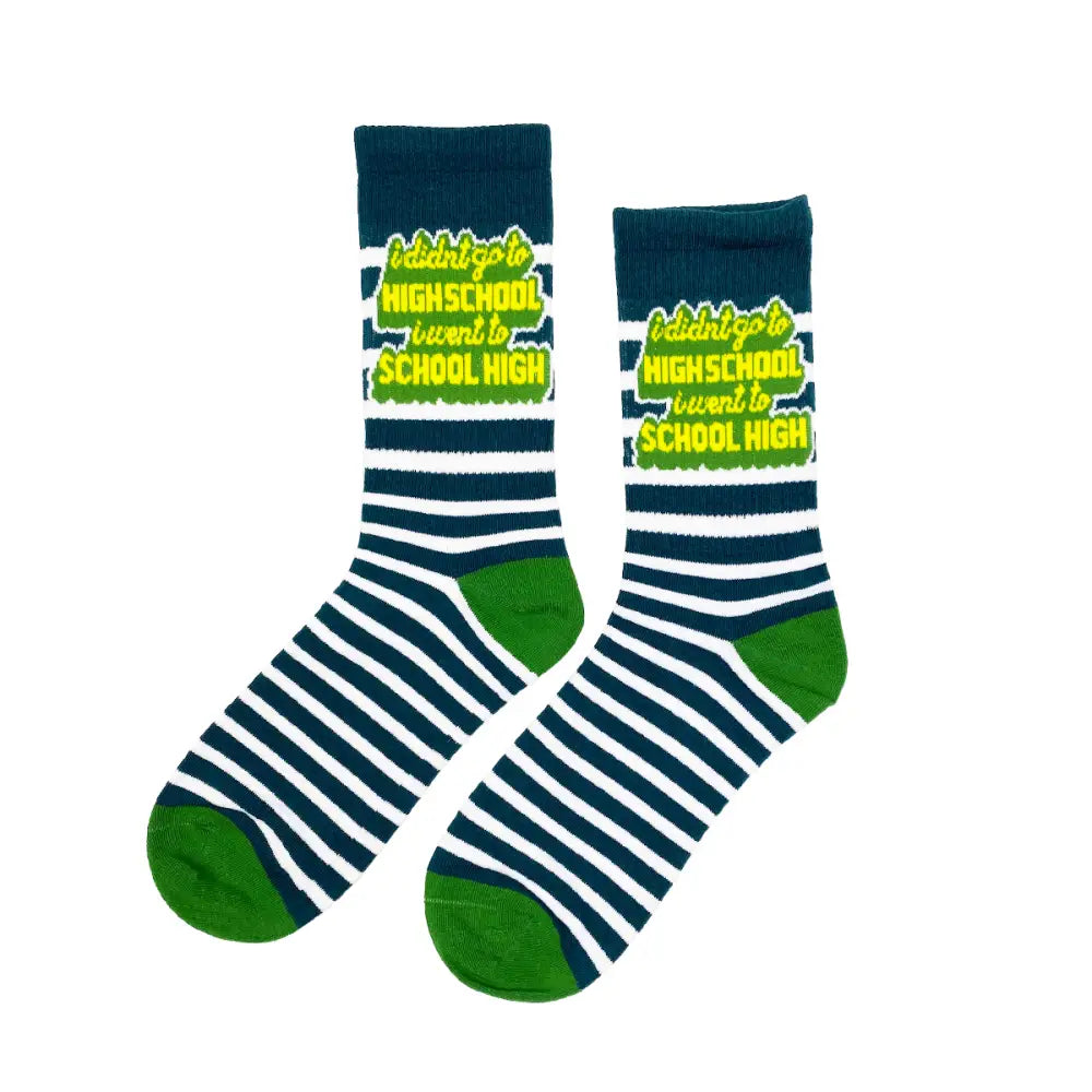 Striped socks with text from High School Socks Comfortable Fit for Students, ideal school socks fits