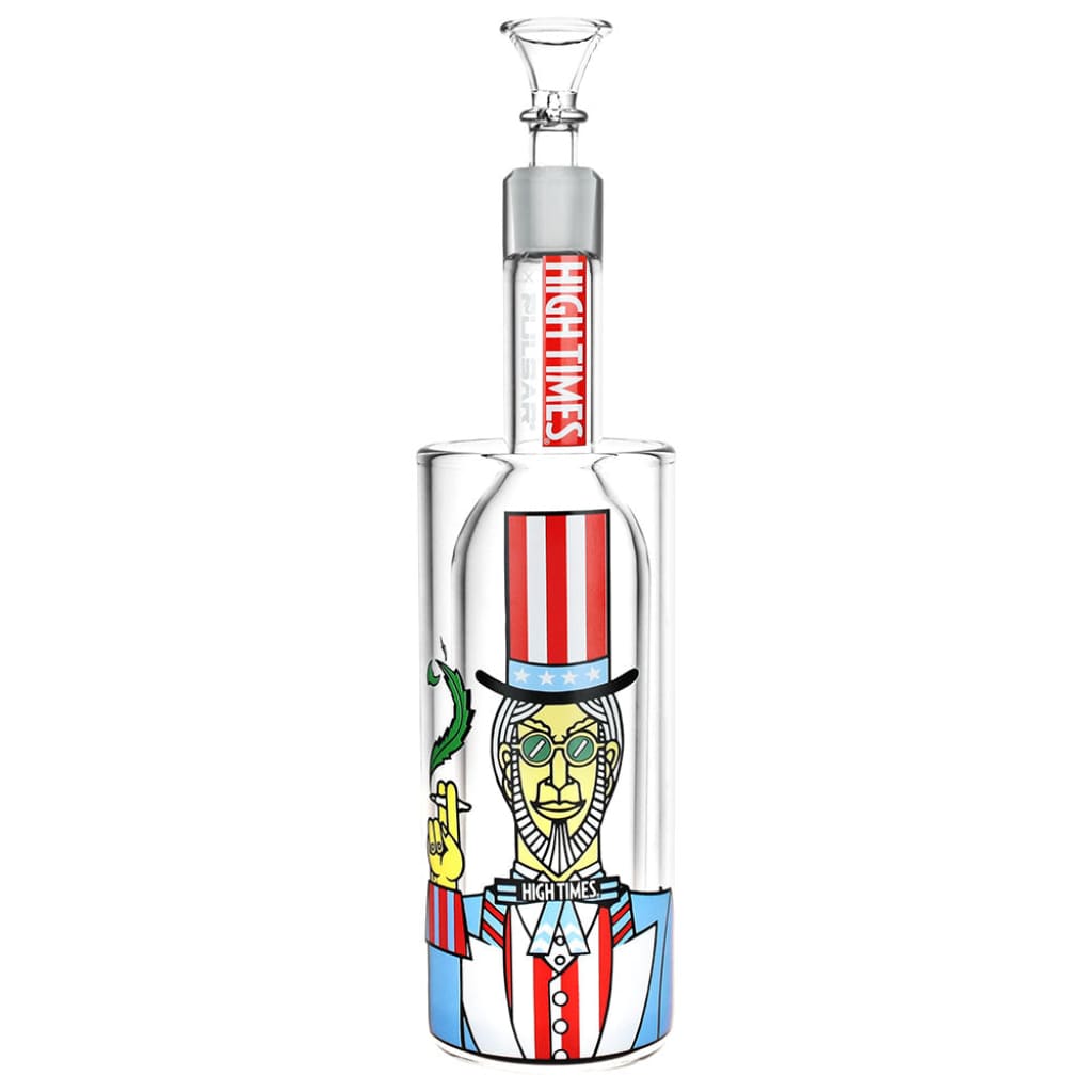 Clear Pulsar Gravity Water Pipe with colorful Uncle Sam design in quality borosilicate glass