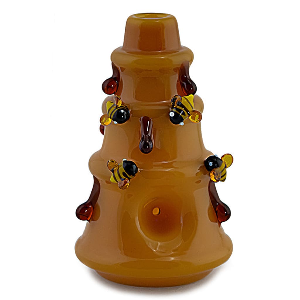 Amber Honeycomb Glass Pipe Adorned With Lifelike Honeybee Figurines