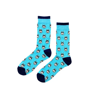 Bright blue Husky Socks fits all with cartoon penguin face pattern for fun comfort