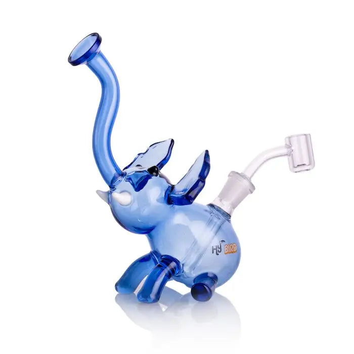 Blue glass elephant-shaped bong from the Hybird Elephant Rig with unique design and colors