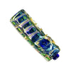 Iridescent Jewel Squared glass hand pipe with intricate blue, green, and gold bead patterns