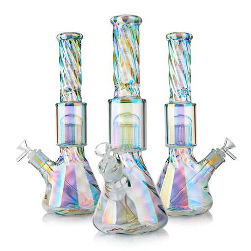 Iridescent Rainbow Spiral Arm Perc Glass Water Pipe 14