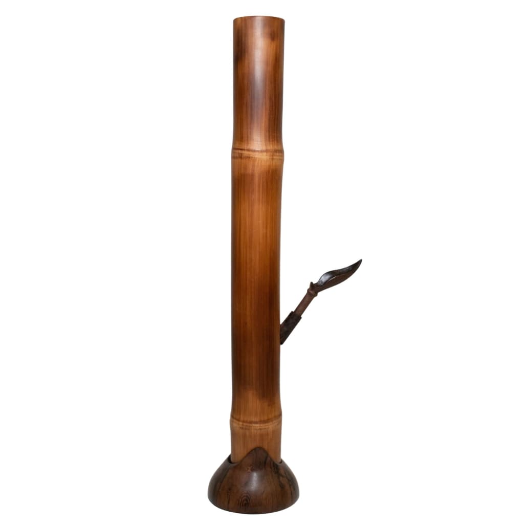 Sustainable bamboo bong set with wooden leaf bowl and curved metal mouthpiece