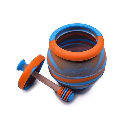 Vibrant jumbo honey pot silicone container with orange blue stripes