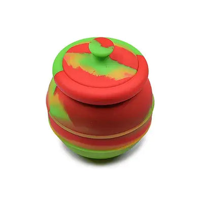 Vibrant jumbo honey pot silicone container in red, green, yellow honeycomb design