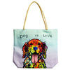 Natural jute tote bag with rope handles, artistic dog design, text ’Dog is Love’