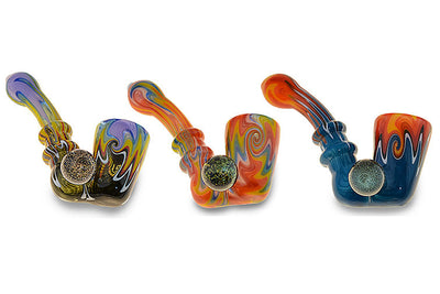 Dichroic Marbled Glass Sherlock Pipe