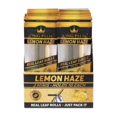 King Palm Lemon Haze mini packs with corn husk filters in real leaf rolls packaging