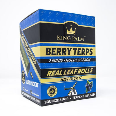 Product box for King Palm Dual Flavor Fusion with Berry Terps and corn husk filter rolls