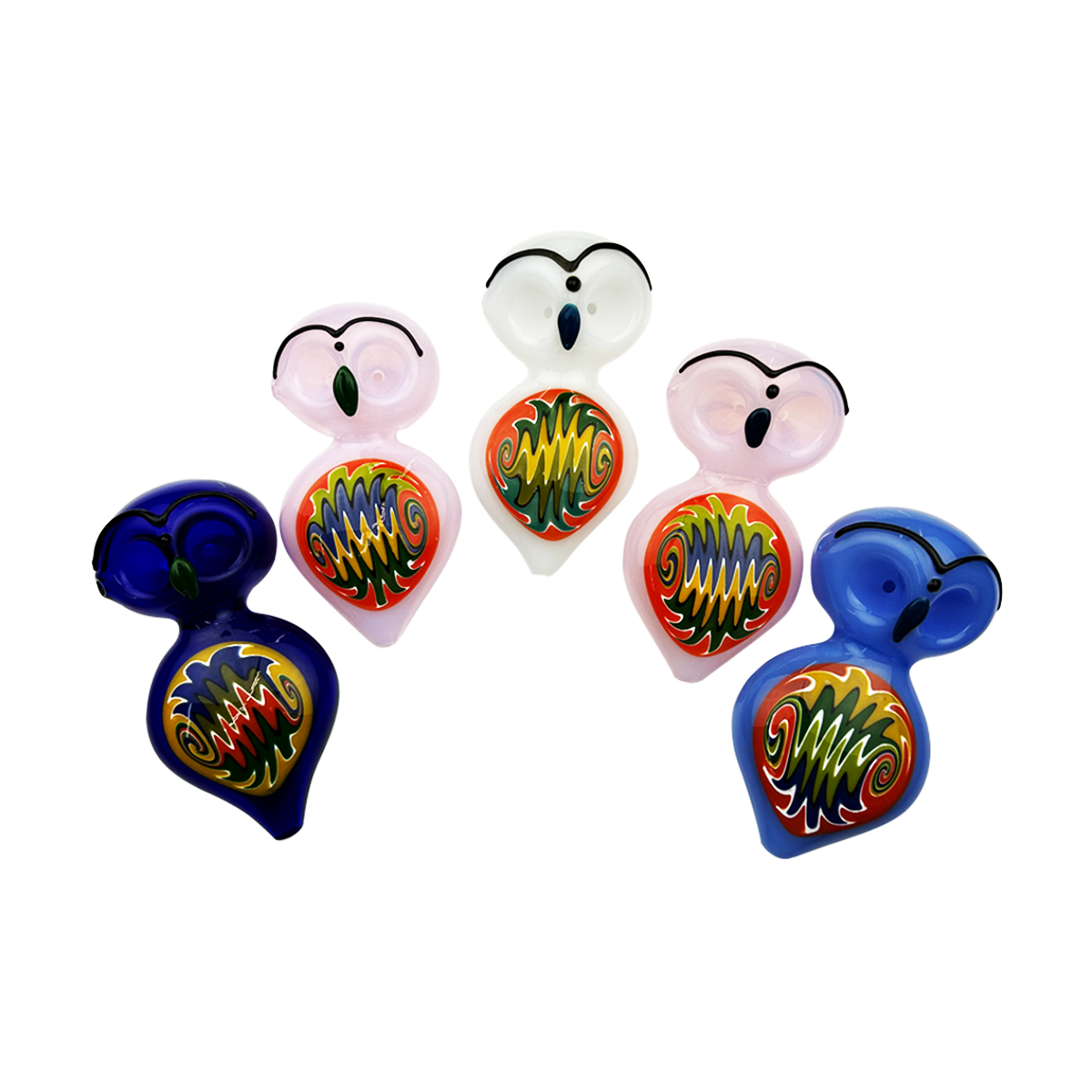 Owl Art Glass Hand Pipe with Slime Tube Design