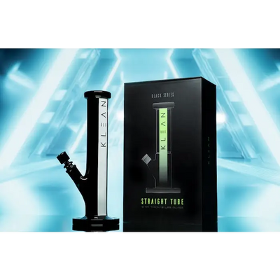Black and white glass bong in box, Klean Black Series Heavy Duty Straight Tube Water Pipe