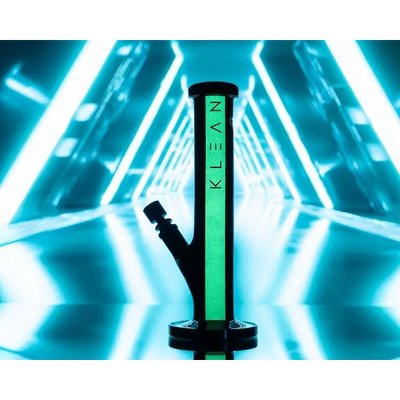 Black glass bong with green stripe from Klean Black Series Heavy Duty Straight Tube Water Pipe