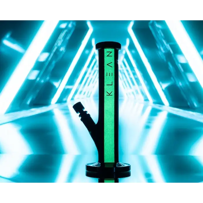 Black glass bong with green stripe from Klean Black Series Heavy Duty Straight Tube Water Pipe