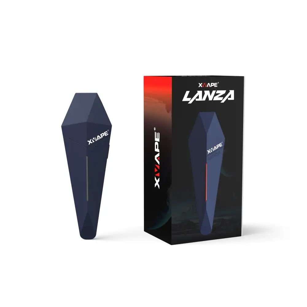 Navy blue XVape Lanza vape pen with ceramic conductive heating and RGB LED