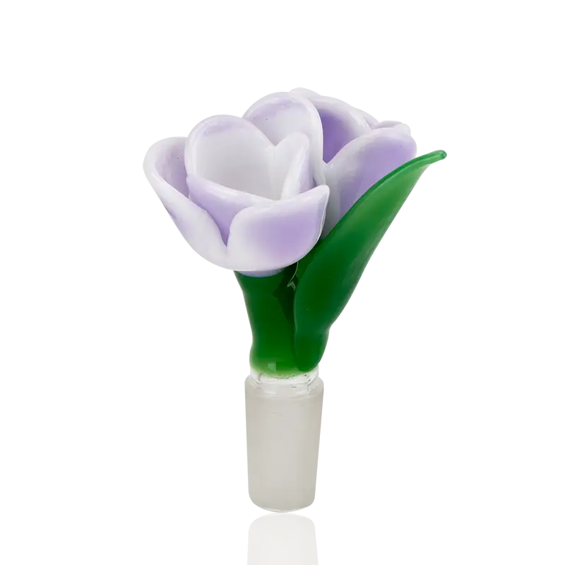 Delicate lavender tulip bowl piece by Empire Glassworks with green stem