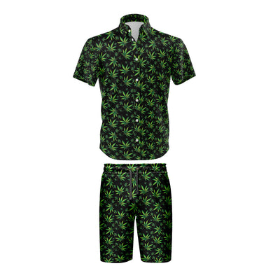 Botanical Leaf Black Shirt & Short Set - 5 Pack