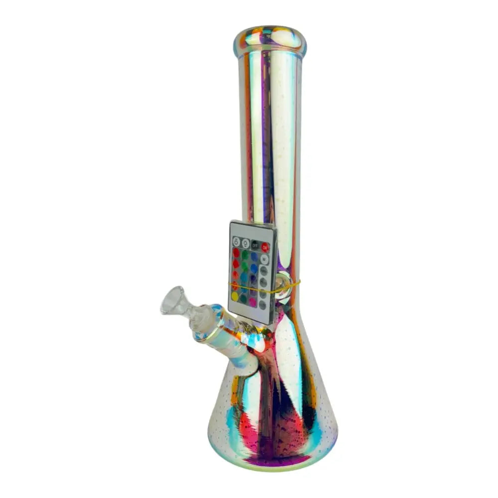 14 inch LED chrome glass water pipe with iridescent bong and remote control
