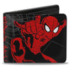 Premium vegan leather Spider-Man bi-fold wallet with red and black web patterns