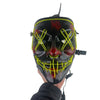 Eerie Halloween-style gas mask bong with glowing yellow wires and black silicone mask