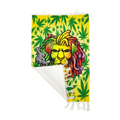 Vibrant Lion Pride Wall Hanging with Rainbow Dreadlock Lion and Cannabis Leaves
