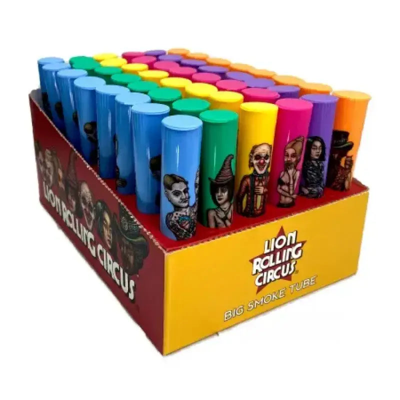 Colorful kaleidoscope tubes in a retail display for King Size Blunt Holder products
