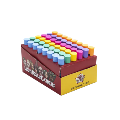 Colorful sidewalk chalk rows in a King Size Blunt Holder with Circus Character Designs