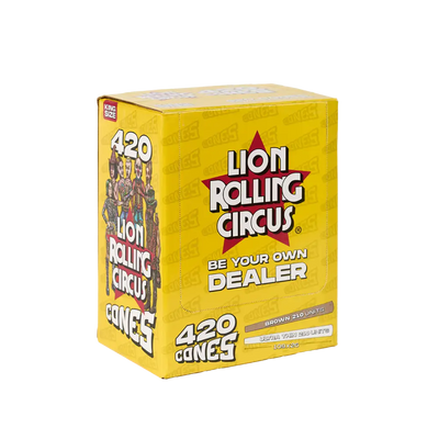 Lion Rolling Circus yellow box of 420 rolling papers in Mixed Paper Edition