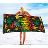 Lion Smoking Beach Towel: Colorful lion and cannabis leaf patterns for a roaring statement