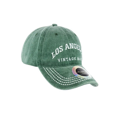 Green vintage-style los angeles original cotton buckle hat with LOS ANGELES embroidery