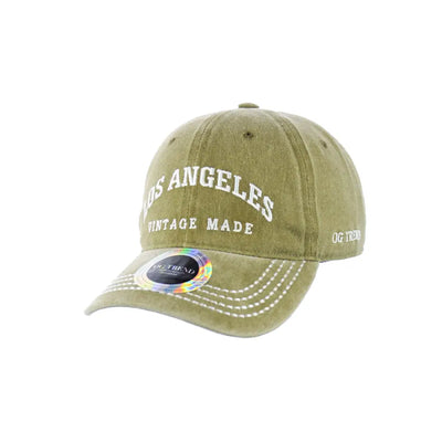 Olive green Los Angeles Original Cotton Buckle Hat with white stitching for style and comfort