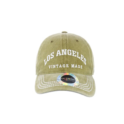 Olive green Los Angeles Original Cotton Buckle Hat with embroidered Los Angeles Vintage Made text