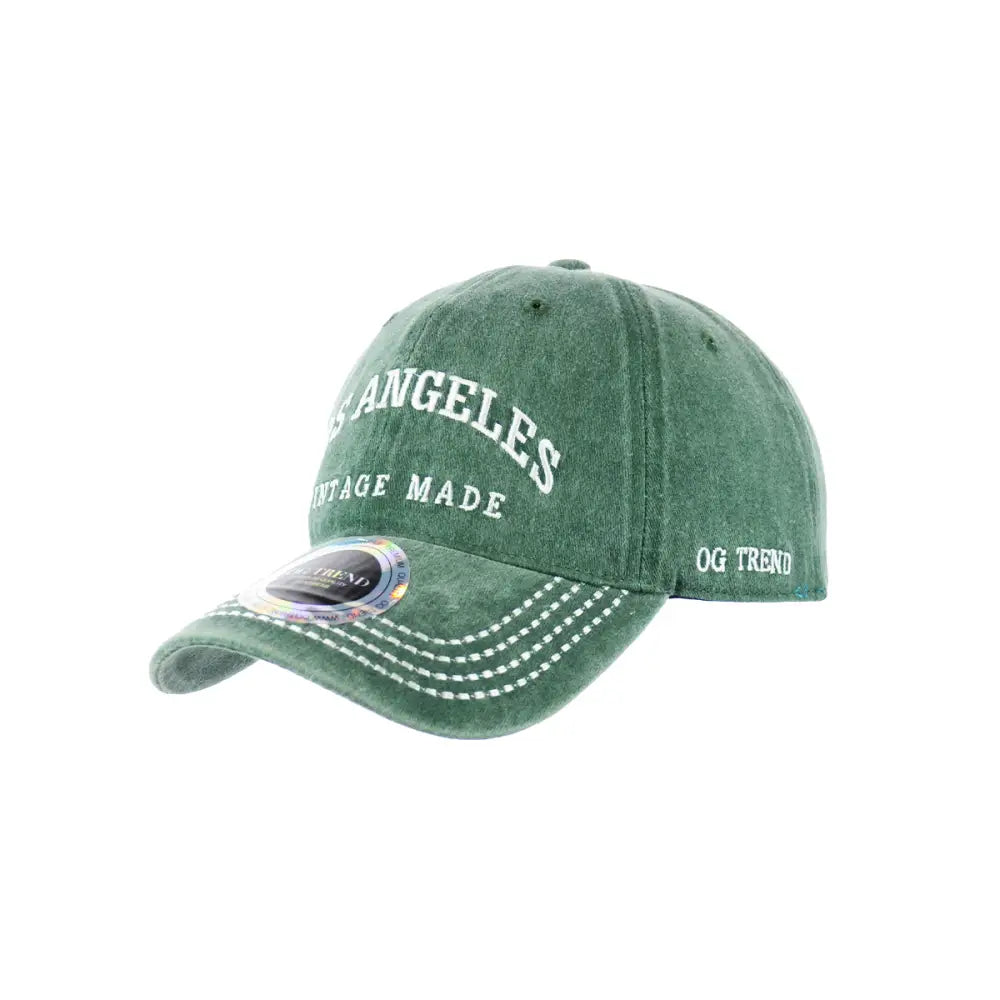 Green vintage-style los angeles original cotton buckle hat with angeles embroidered front