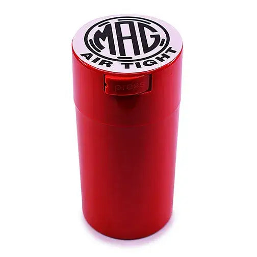 Mag airtight plastic jar red airtight container with silver logo