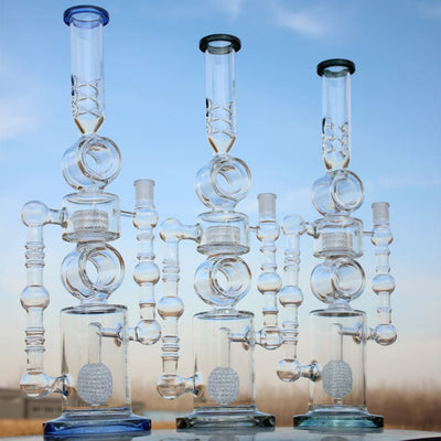 Dual Perc Recycler Style Water Pipe With Ice Pinch for optimal air flow filtration