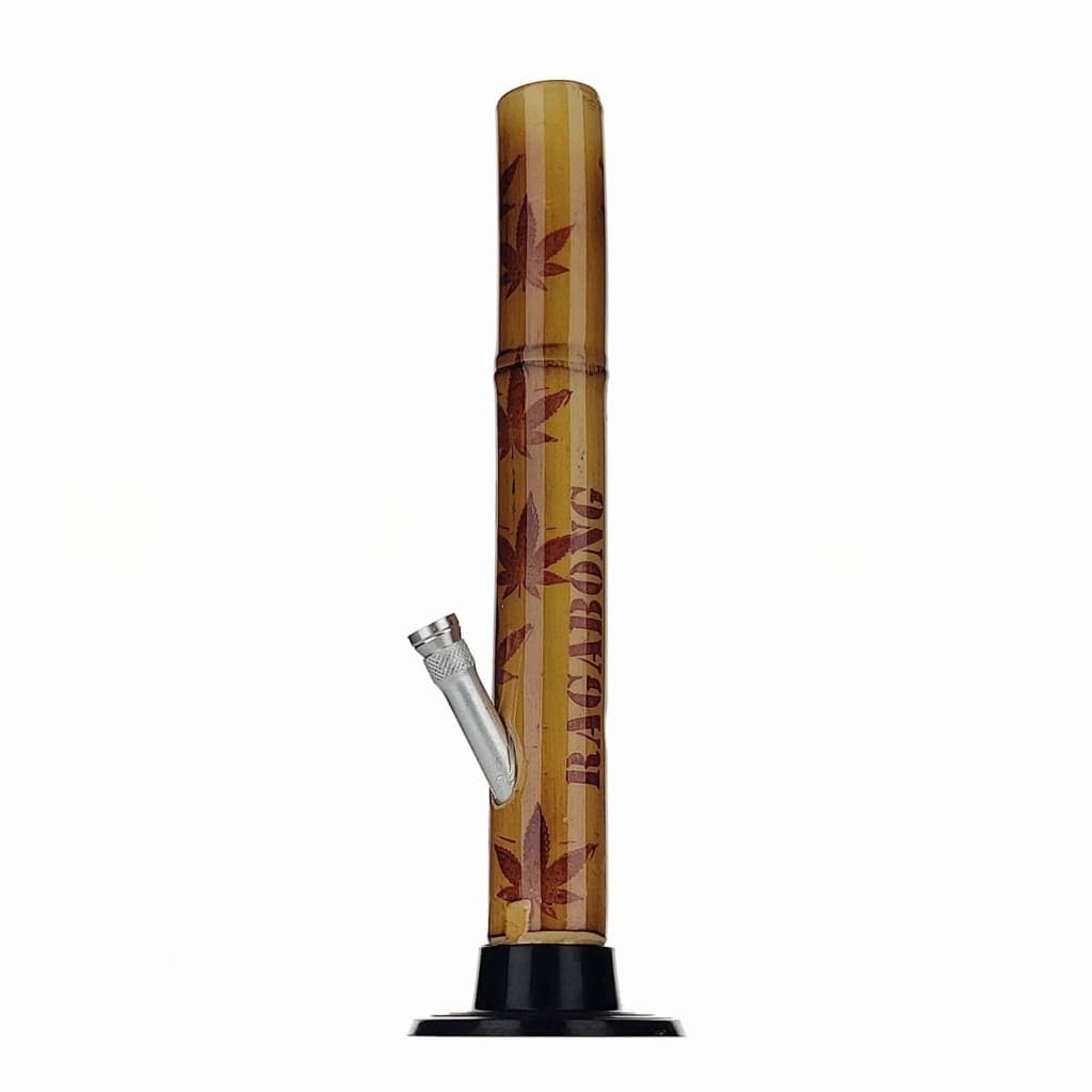 Organic bamboo bong with autumn leaf designs and metal bowl by Ragabong