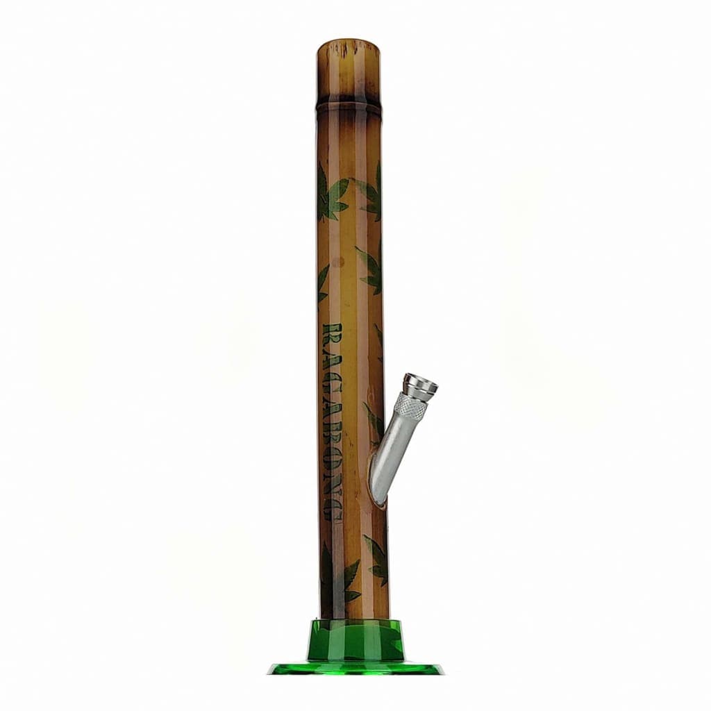 Organic bamboo bong with hand-crafted wood bamboo pattern, green base